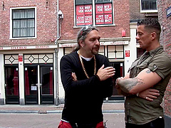 Slutty hooker in a blonde wig fucking a client on camera