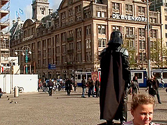 Hot blonde hooker in black latex boots fucks a client