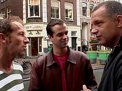 Hooker teasing in a street window fucks a guy on film