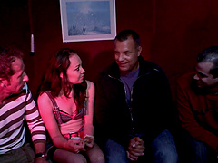 Hooker teasing in a street window fucks a guy on film