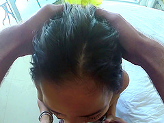 Luscious Asian babe rides the white wang like a professional