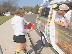 Cutie joins the ice cream man in his van for a good fucking