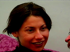 Experienced babe with small tits strokes the cock of her friend