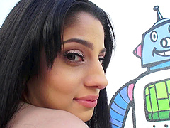 Pretty babe exposes her booty and decides to suck the erected dick