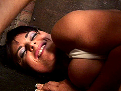 Naked dude in a hard hat fucks a gorgeous brunette slut