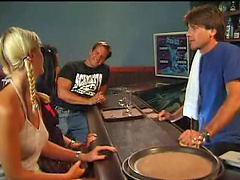 Seductive Naughtia Childs gets fucked by two fellas at a bar