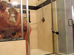 In and out of the shower this FFM threesome moves around the house
