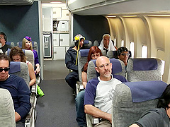 Sluts Lexi Love and Sunny Lane having a threesome on the plane