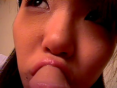 Close up amateur video of cute Uta Komori giving a blowjob