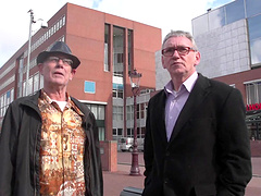 Cute prostitute and a horny old guy in glasses have sex