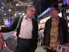 Cute prostitute and a horny old guy in glasses have sex