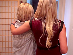 Blondes go to work sucking his dick and getting laid in POV