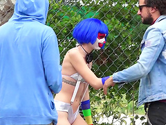 Slutty clown sucks a dick and gets fucked in the grass