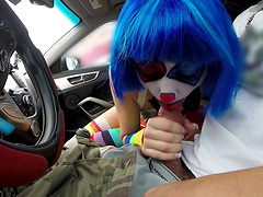 Slutty clown sucks a dick and gets fucked in the grass