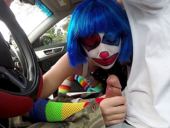 Slutty clown sucks a dick and gets fucked in the grass