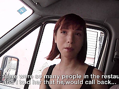 Cute redhead happily gets fucked in the parked car by his big dick