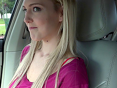 Teen gets in the back seat to suck his dick and get fucked