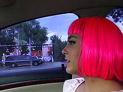 Chick with the red hair wants to experience the automobile kind of sex