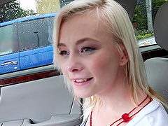 Sweetest blonde impales her pussy on the cock inside the car