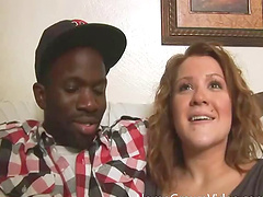 Chubby damsel with big tits moaning as the big black cock screws her twat