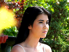 Pretty teen in cute socks fucked hardcore outdoors