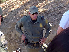 Agent arrests this slut and fucks her on the hood of his car