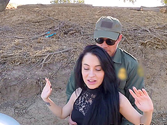 Agent arrests this slut and fucks her on the hood of his car