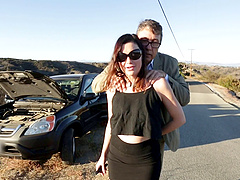 Mature driver has a blast with a cock craving brunette chick