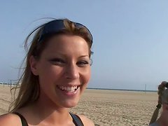 Porn stars walking on the beach and in a mall