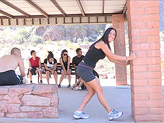 Beautiful girl uses the warm weather to get naked and masturbate