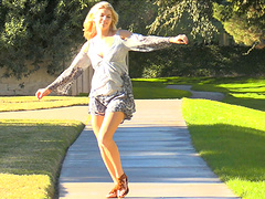 Raunchy blonde girl rubs her pussy in a pretty passionate way