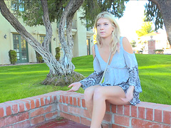 Raunchy blonde girl rubs her pussy in a pretty passionate way