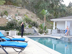 Licking a dick clean on her knees makes her very horny