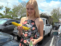 Pushing the banana into pussy is what all teen babes like to do