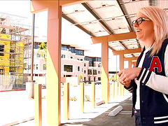 Nerdy blonde reveals to be a wild mare who adores the masturbation