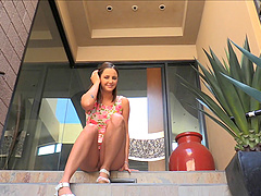 Fantastic brunette sits down and drills her depths with kinky toys