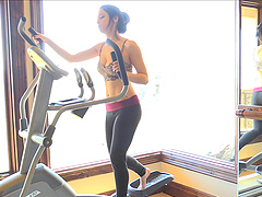 It gets hot at the gym and Nicki could nolonger keep her pierced boobs and clits locked up!