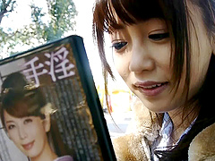 Long hair Asian model giving dick handjob in pov shoot