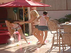 Lesbians in the driveway fucking toys into their slippery cunts