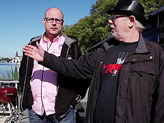 Bald guy provides the lusty chick with an erected penis