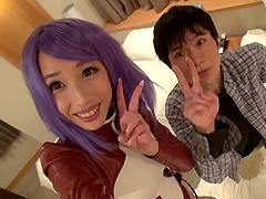 Purple-haired Asian girl goes wild with her favorite partner