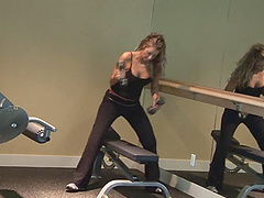 A couple works out together then fucks in their home gym