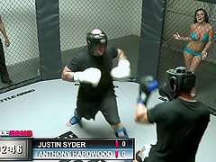 Athletic hardcore in the MMA ring with a curvaceous slut