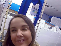 Slut doing her laundry sucks and fucks a hunky guy