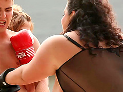 Outdoor threesome sex on the floor with one guy and two fat ladies