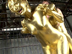 Sexiest Japanese chick painted in gold penetrated to her great joy