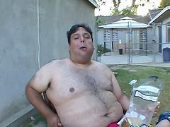 Disgusting fat dude fucks a beautiful girl outdoors