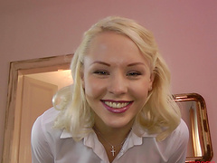 Neighbor arrives to find uniformed school girl masturbating and he surely helps her out