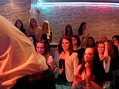 Charming ladies sucking and riding dick in the erotic nightclub