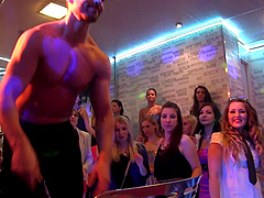 Charming ladies sucking and riding dick in the erotic nightclub